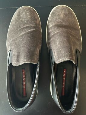 Prada grey suede slip-on sneakers